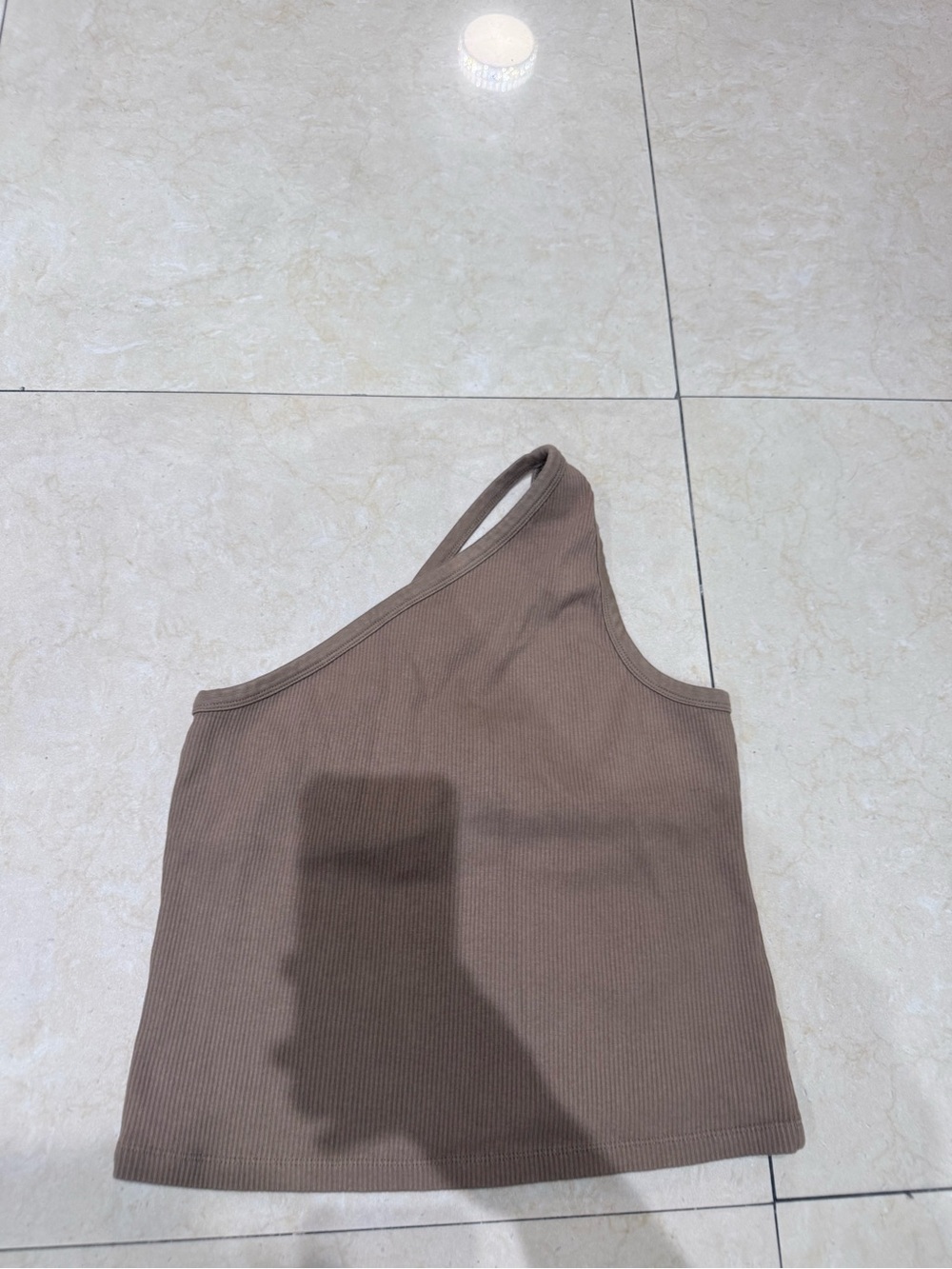 RDI One-Shoulder Ribbed Crop Top - Brown